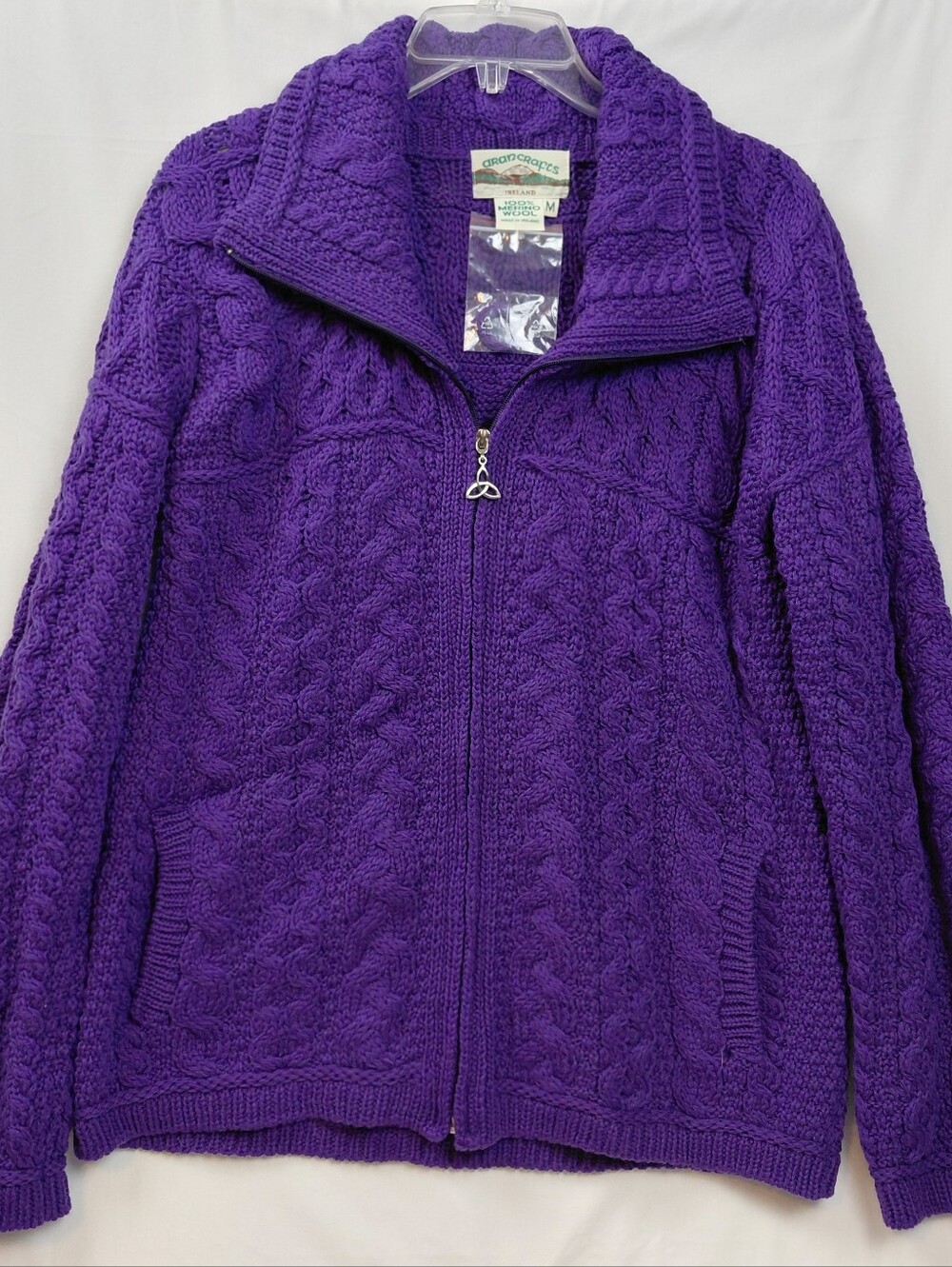 Aran Crafts Merino Wool Cardigan Sweater Size Medium Purple Celtic Irish